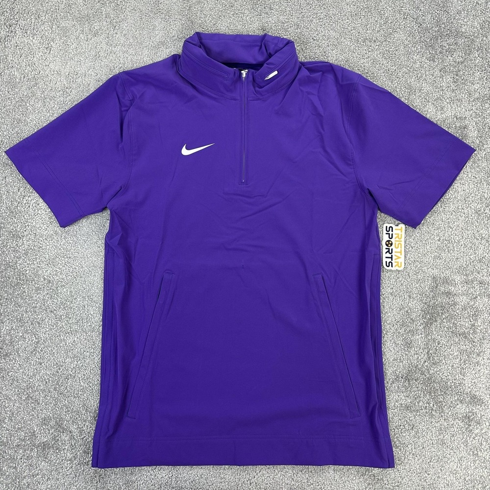 Nike Football Coaches Jacket Mens Small Purple White 1/4 Zip Hooded Pullover